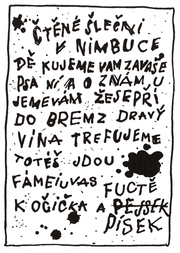 Ručně psaný dopis s pravopisnými chybami a inkoustovými kaňkami.